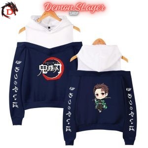 Sweat à Épaules Dénudées Demon Slayer Tanjiro Bleu Marine