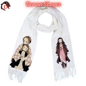 Écharpe Demon Slayer Blanche Tanjiro et Nezuko